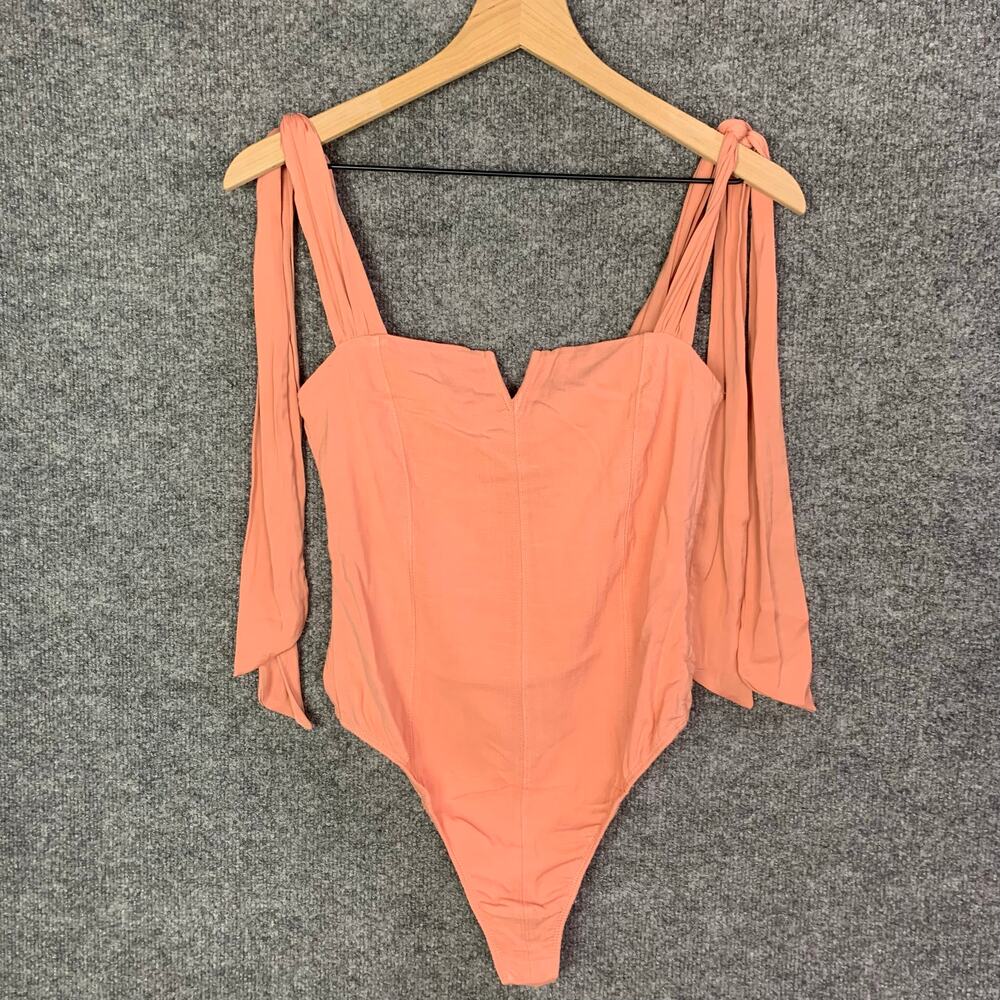 Free People Women's Lola Thong Bodysuit Sz‎ S Small Coral Pink